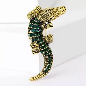 Alligator Emerald Crystal Gold Brooch